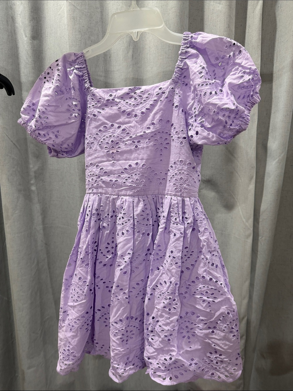 Rare Editions Lilac Eyelet Puff-Sleeve Dress